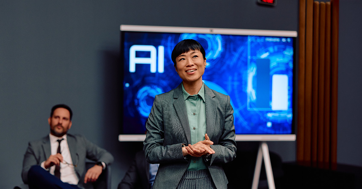 Woman giving an AI presentation