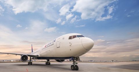 Delta airplane on runway