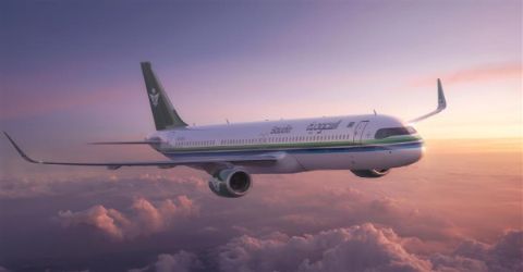 Saudia branded aircraft flying above the skies