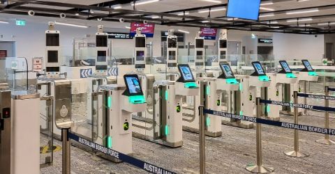 row of departure gates in airport
