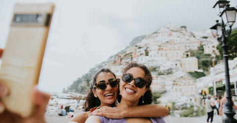 Two women taking a selfie in Positano