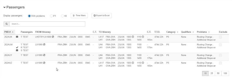 Captura de pantalla de recuperación de pasajeros