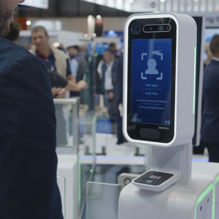 Man using Amadeus Seamless Gate biometric system