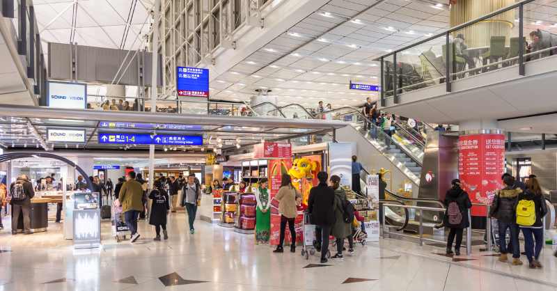 Busy airport retail area