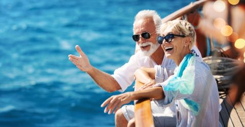 Senior couple on a sailing cruise
