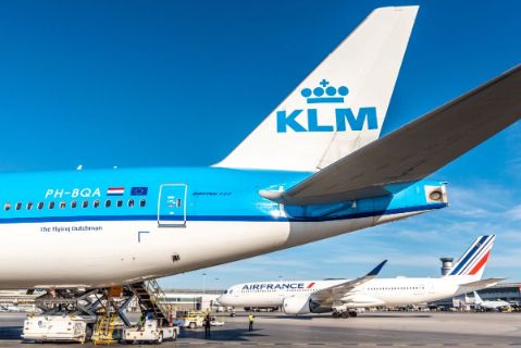 Air France and KLM planes on runway