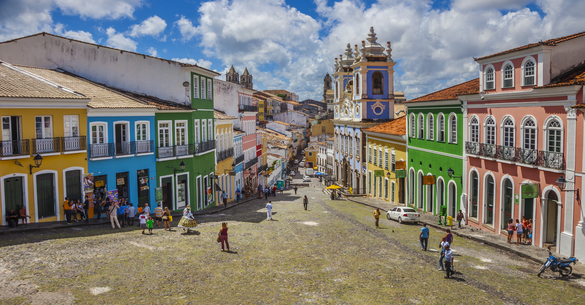 Colorful street scene with colonial architecture in Brazil