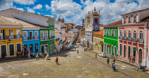Colorful street scene with colonial architecture in Brazil