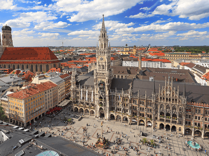  Cityscape of Munich, Germany, featuring the iconic Marienplatz square